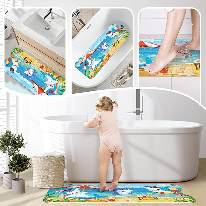 SHUCHING Baby Bath Mat for Tub Non Slip-40 X 16 Inch, Extra Long Kids Bathtub Mat Non Slip, Toddler Shower Mat for Bathroom, Shark