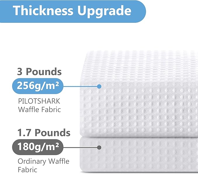 No Hook Waffle Weave Shower Curtain with Snap-in Fabric Liner,256GSM Heavy Duty Fabric Shower Curtain Set,White Waterproof Washable Luxury Shower Curtain for Bathroom Stall (72x75 Inch)