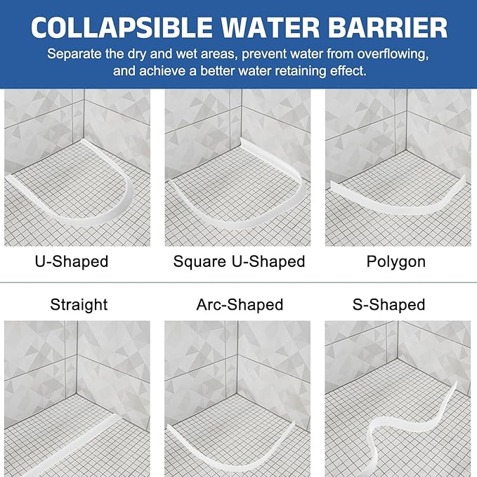 uxcell Shower Water Barrier, 98" Silicone Splash Guard Shower Water Stopper Retention System for Bathtub Sink Washing Machine Dry and Wet Separation, 1.18"W x 0.47"H, Clear