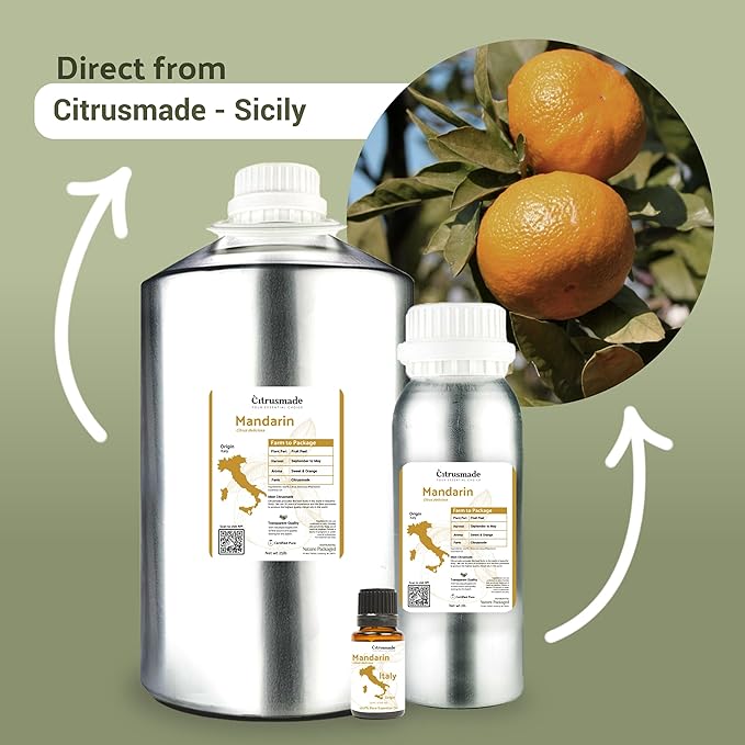 Pure Mandarin Essential Oils - Direct from Citrusmade Italy for Diffusers, Aromatherapy, Home Fragrance & Bath - Natural Aceite de Mandarina for Massage (15ml)