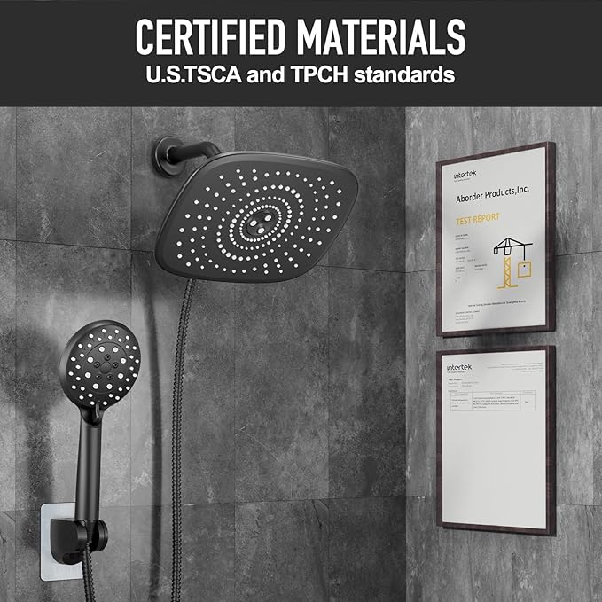Veken 10 Inch Rain Shower Head with Handheld, High Pressure Rainfall Showerhead Combo with 5 Handheld Water Spray Modes for Bathroom Accessories, Home Decor, Detachable Dual Shower Heads, Matte Black
