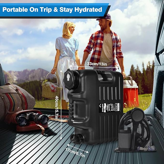 Portable Camping Shower with 5 Gallon Water Jug, 6000mAh Rechargeable Outdoor Camping Shower Kit, IPX7 Waterproof Pump BPA Free Water Containers Camp Essentials