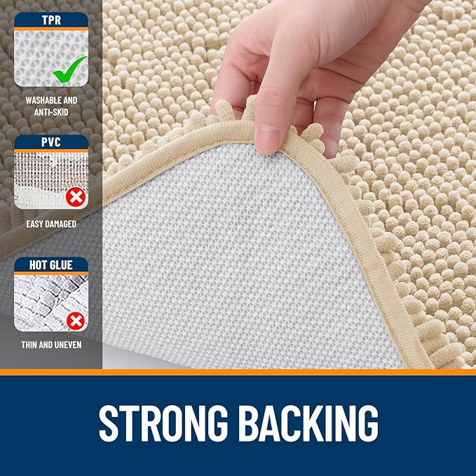 OLANLY Bathroom Rugs Sets 2 Piece, Soft Absorbent Chenille Bath Mats and U-Shaped Contour Toilet Mat Area Rug Set, Machine Washable Bath Carpet, Home Decor Accessories(24"x16"+24"x20", Beige)