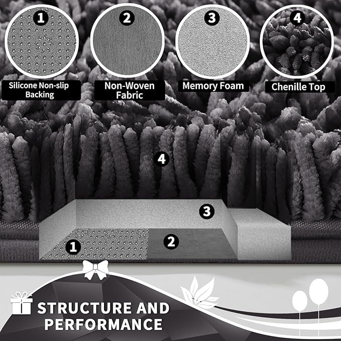 Yimobra Toilet Rugs U Shaped Washable, Soft Comfortable Toilet Mat for Bathroom Floor, Non-Slip Contour Bathroom Rugs for Toilet, Fluffy, Thick, Dry Quickly Absorbent Water, 24 x 20, Dark Grey