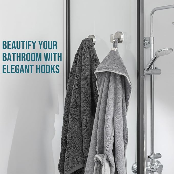 TAILI Stylish 304 Stainless Steel Bathroom Suction Hooks for Towel, Bathrobe, Loofah, No Damage Hanging Glass Shower Wall Hook, Patented Strong Suction Cup Holder, Hold Up to 11 Lbs, A-Cylinder Silver