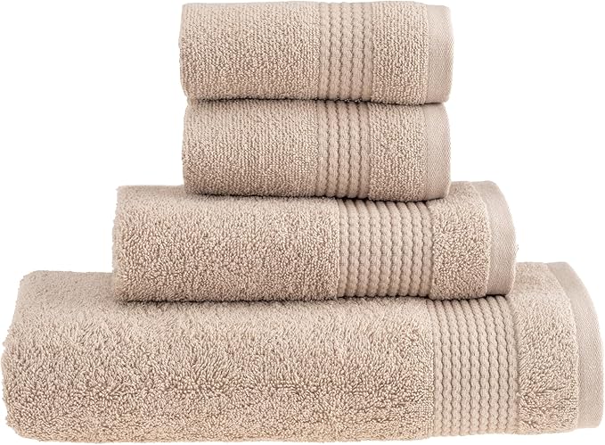 HALLEY Turkish Cotton Towels (Set of 4) 1 Bath Towel 1 Hand Towel 2 Washcloths, Super Soft Highly Absorbent 100% Cotton Towels for Bathroom and Kitchen for Mother’s Day (Tan)