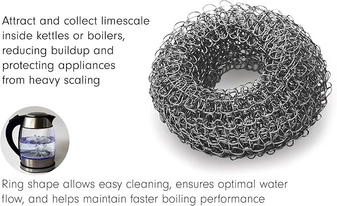 Tredoni 2 Reusable Limescale Remover Ring 0.8x1.6 - Boiler/Kettle Furring Descaler Stainless Steel Mesh 2x4cm (2)