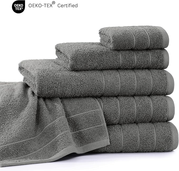 Casa Platino 100% Cotton Bathroom Towels Set – 24 Pc Collection – Plush Ring Spun Towels, Soft & Absorbent, Great for Salon, Spa or Home Use, Includes 6 Towel Types – Ultimate Grey