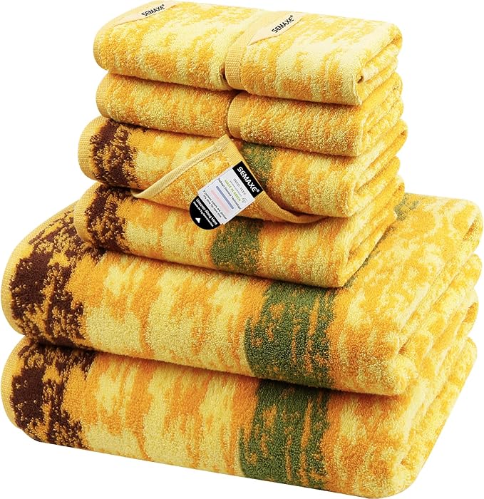 SEMAXE Colorful Bath Towel Set, 100% Cotton Bathroom Towels with Hanging Loops, Luxury 8 Piece Towel Set Include 2 Bath Towels, 2 Hand Towels, 4 Washcloths