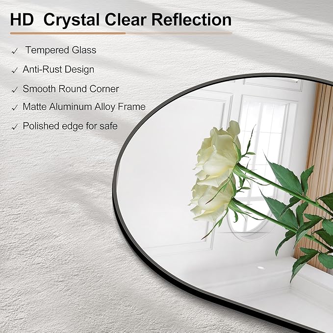 Arched Bathroom Mirror, 45"x45" Black Arched Mirror for Bathroom, Wall Mounted Mirror, Black Vanity Wall Mirror Metal Frame for Bedroom, Entryway, Living Room, Hanging or Leaning Against Wall