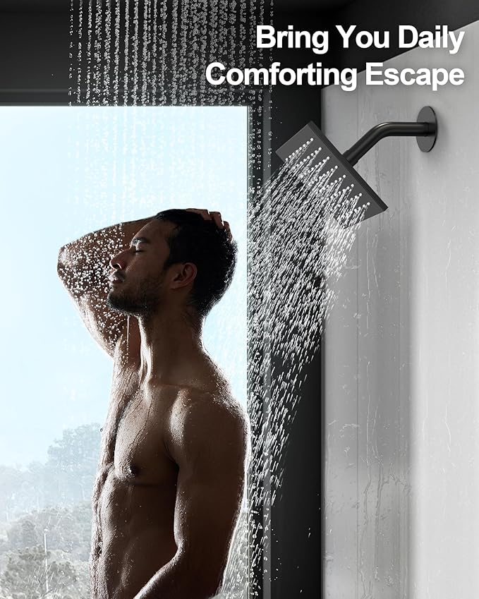 Thermostatic Shower System, Dual Rainfall Shower Heads for Ceilling & Wall Mounted with Handheld Sprayer, Matte Black