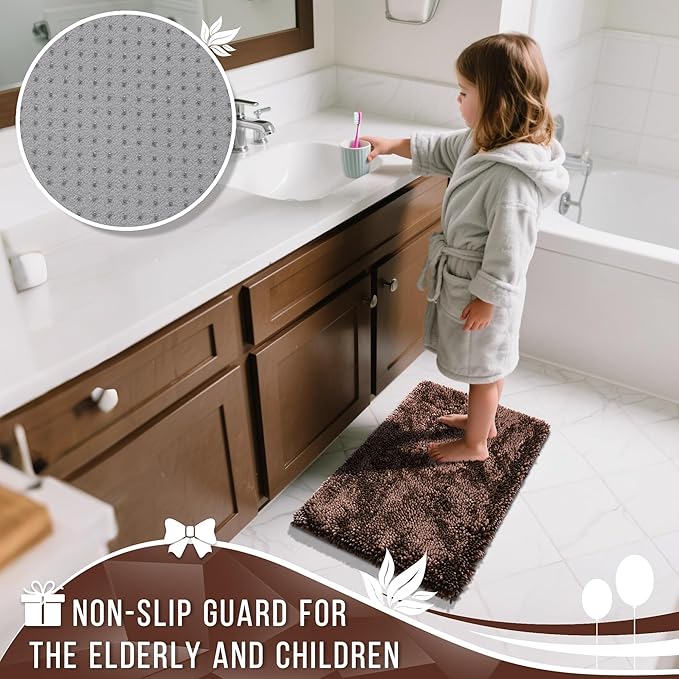 Yimobra Large Bathroom Rug Non Slip 36x24 Inch, Extra Thick Soft Absorbent Chenille Bath Mat, Machine Washable Quick Dry Bath Rugs for Bathroom Floor, Tub and Shower, Home Decor Accessories, Brown
