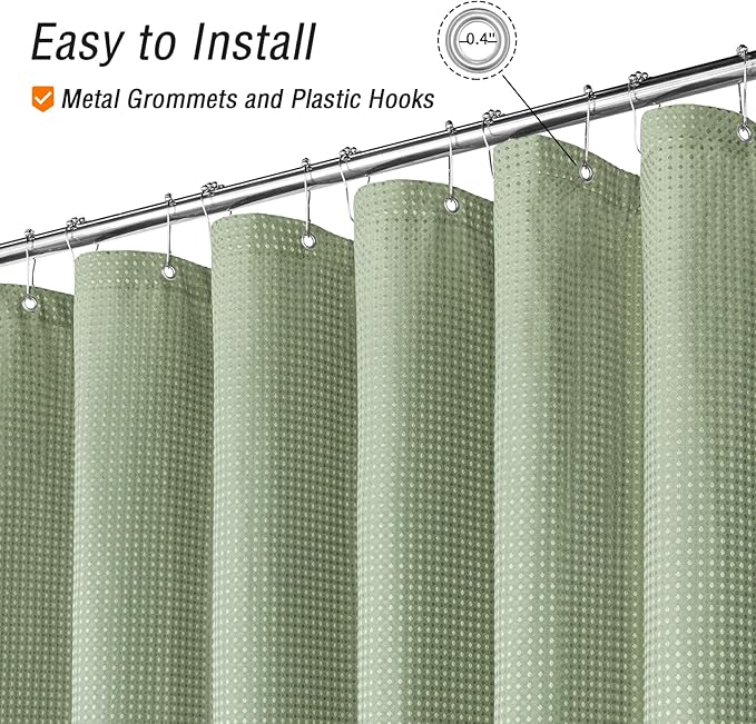 Gibelle Sage Green Shower Curtain, Waffle Weave Textured Fabric Shower Curtain for Bathroom - Soft Cloth & Hotel Spa Luxury, Water Repellent, Machine Washable, 72X72, Sage Green