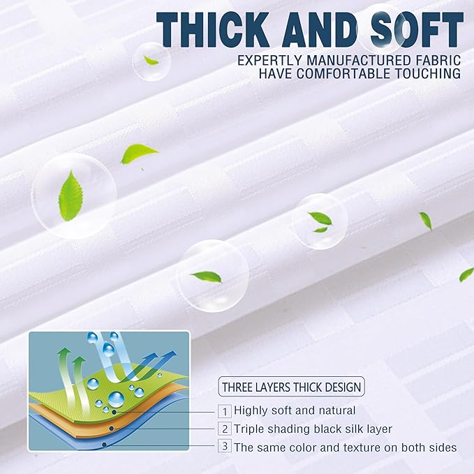 Conbo Mio Extra Wide No Hook Shower Curtain with Snap in Liner Set, 108" x 74" Hotel Luxury White Fabric Shower Curtains for Bathroom with See Through Top Window, Washable, Waterproof 108W x 74H