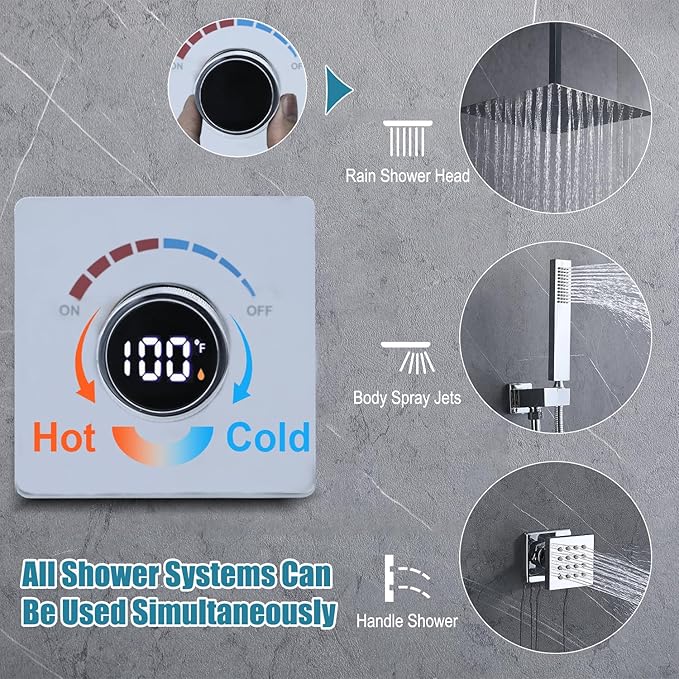 Digital Display Shower Valve Shower Valve Single Way Shower Diverter Valve Shower Mixing Valve Can Use All the Time Polished Chrome