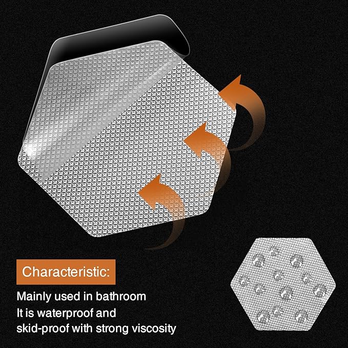 Original 24 PCS Bathtub Stickers Non-Slip, Hexagon Safety Shower Treads Adhesive Appliques with Premium Scraper