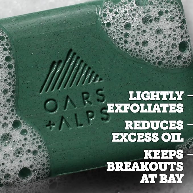 Oars + Alps Peppermint Charcoal Exfoliating Bar Soap for Men, Deep Cleaning & Exfoliating Soap, Made with Clean Ingredients, All Skin Types, Cruelty Free, Paraben Free, Travel Size, 1pk, 6oz