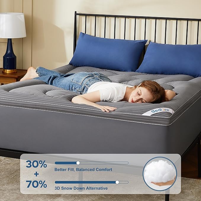 BEDLORE Queen Mattress Topper, Thick Pillow Top Pad for Back Pain Relief, Cooling Soft Mattress Cover with Deep Pockets 6-18 inch