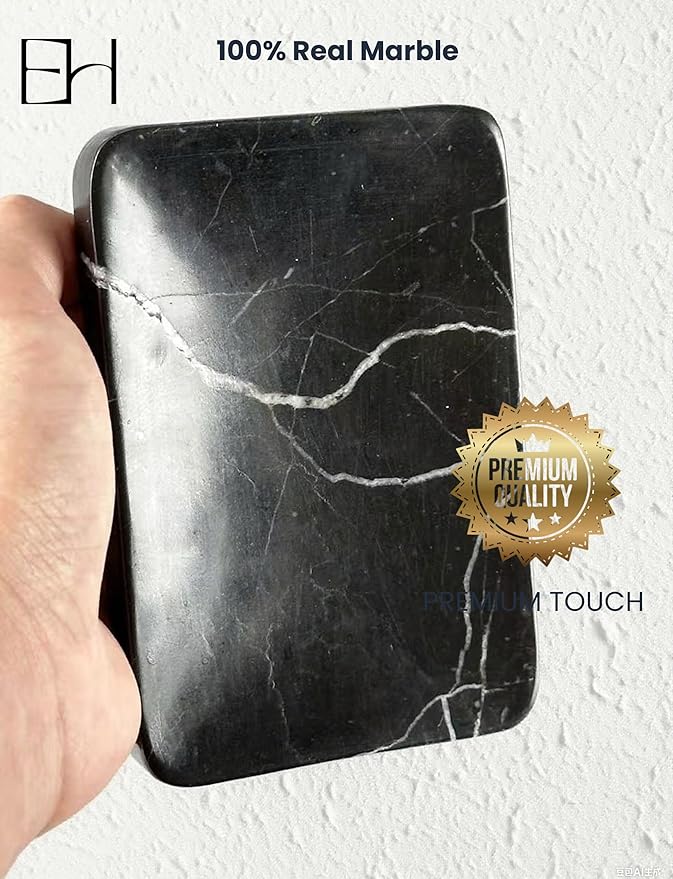 Real Marble Soap Dish - Soap Dish for Shower, Shower Bar Soap Holder, Marble Dish for Bathroom Kitchen, Decorative Stone Soap Dish (Black Marquina, Rectangular)