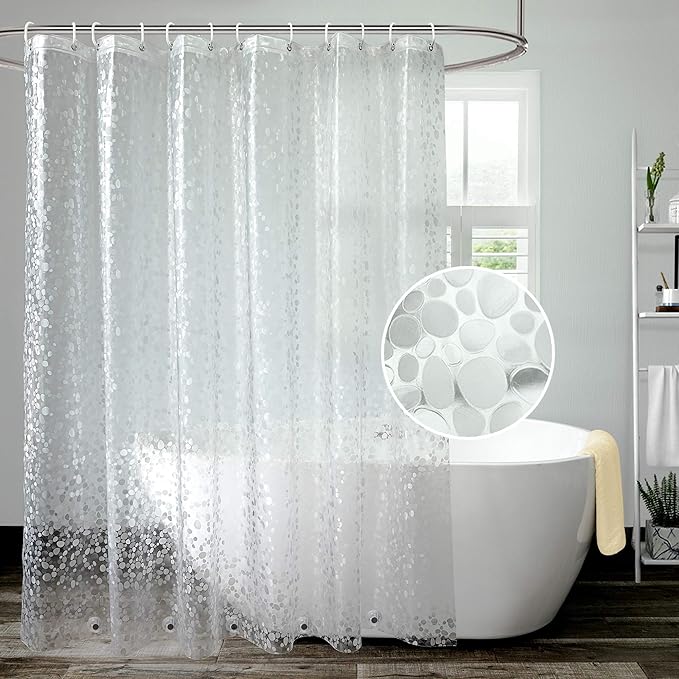 AooHome Eva Pebble Decor Shower Curtain Liner, Extra Long Bathroom Shower Curtain with 5 Bottom Magnets, Semi-Transparent, Water Repellent, 72 x 96 Inch