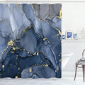 Navy Blue Marble Shower Curtain, Dark Blue Modern Abstract Fabric Shower Curtains for Bathroom, Luxury Art Ink Texture Watercolor Shower Curtain Set with Hooks 72x72