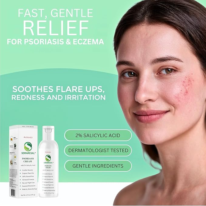SORARESAL Psoriasis Cream – Comfort Remedy with Safflower Oil, Coconut Oil and Salicylic Acid for Itchy, Flaky Skin and Eczema Relief