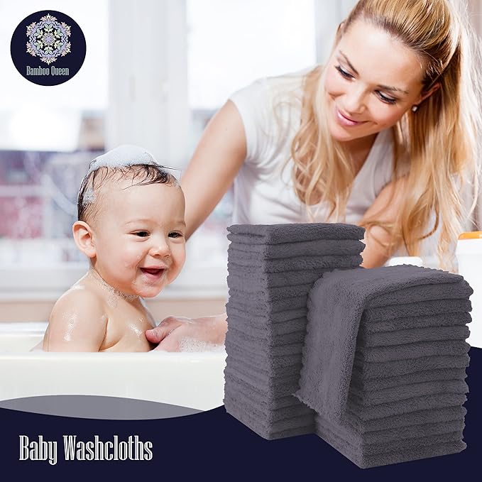 32 Pack Baby Washcloths - Luxury Coral Fleece - Extra Absorbent and Soft Wash Clothes for Newborns, Infants and Toddlers - Suitable for Sensitive Skin and New Born - Baby Shower - Grey, 10x10 Inch