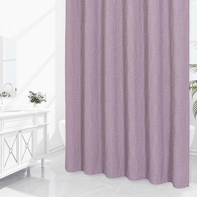 Gibelle Lavender Purple Shower Curtain for Bathroom, 3D Embossed Textured Fabric Shower Curtain, Modern Farmhouse Chic Soft Cloth Shower Curtain Set with Hooks, 72x72