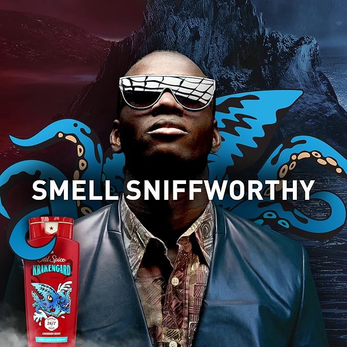 Old Spice Cleansing Body Wash for Men, 3X Defense, 24/7 Shower Fresh with Lasting Scent, 2-in-1 Body & Face Wash, Krakengard with Deep Ocean Scent, 24 oz (Pack of 4)