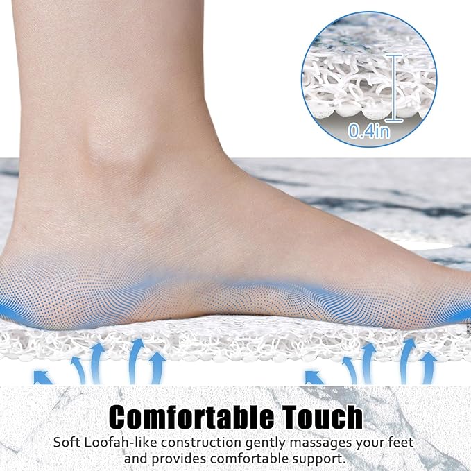 Square Shower Mat Non Slip: 27x27 Inch Shower Floor Mat with Drain Hole in Middle, Super Soft and Comfortable PVC Loofah Massage Bath Mat for Shower, Anti Slip Shower Stall Mat, Quick Drying