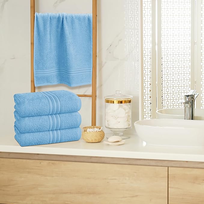 BOUTIQUO Ultra Soft Cotton 6 -Piece Hand Towel Set 16x24 Inch, Ideal for use in Bathroom, Kitchen, Gym, Spa & General Cleaning, Compact & Lightweight Multi Purpose Hand Towels - Sky Blue