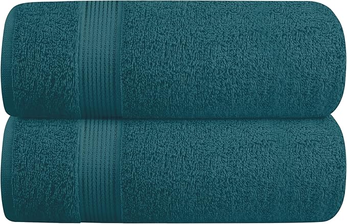 Belizzi Home Cotton 2 Pack Oversized Bath Towel Set 28x55 inches, Large Bath Towels, Ultra Absorbant Compact Quickdry & Lightweight Towel, Ideal for Gym Travel Camp Pool - Teal