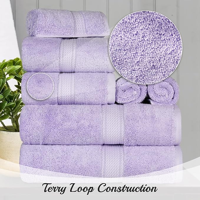 BLUENILEMILLS Madison Egyptian Cotton Towels, Towel Set for Bathroom, Shower, Hotel, Plush, 800 GSM, Highly Absorbent and Ultra-Soft Towels, Bath Essentials, 8 Piece Assorted Towel Set, Purple
