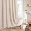 MitoVilla Grey Shower Curtain Set 72 x 78, Boho Farmhouse 78 inch Long Polyester Linen Tassel Ultra Thick Heavy Duty Fabric Shower Curtains for Chic Cottagecore French Rustic Bathroom Decor