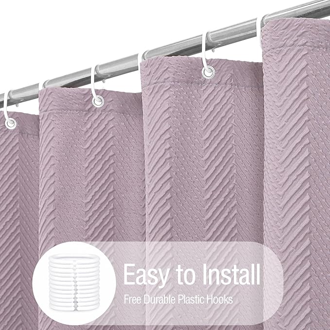 Gibelle Lavender Purple Shower Curtain for Bathroom, 3D Embossed Textured Fabric Shower Curtain, Modern Farmhouse Chic Soft Cloth Shower Curtain Set with Hooks, 72x72