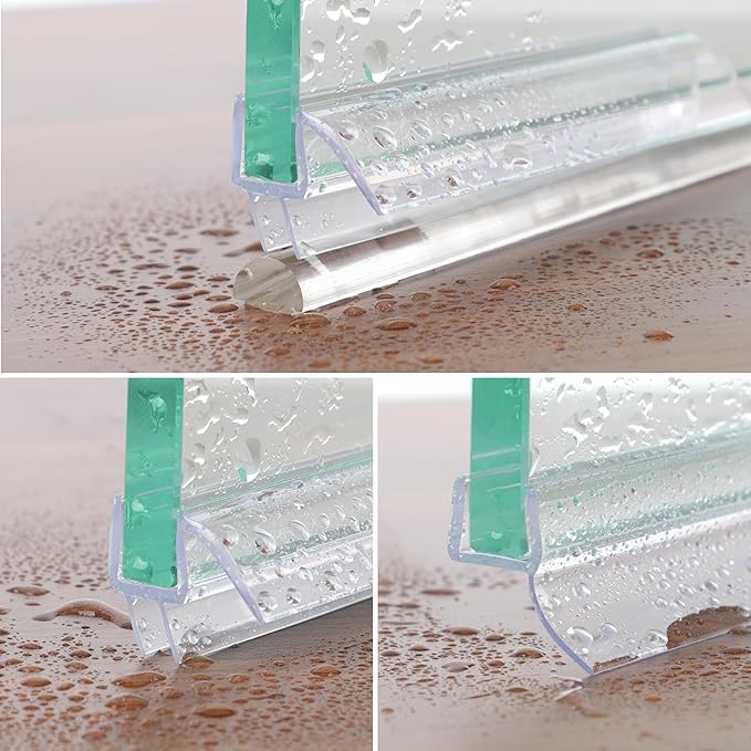 Frameless Shower Door Seal Strip 2 Pack x 39 Inch MD Glass Shower Door Bottom Seal Strip for 3/8" Glass Shower Door Sweep, Ultra-Clear Polycarbonate, Stop Showers Leaks Create A Water Barrier