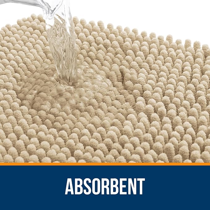 OLANLY Bathroom Rugs Sets 2 Piece, Soft Absorbent Chenille Bath Mats and U-Shaped Contour Toilet Mat Area Rug Set, Machine Washable Bath Carpet, Home Decor Accessories(30"x20"+24"x20", Beige)
