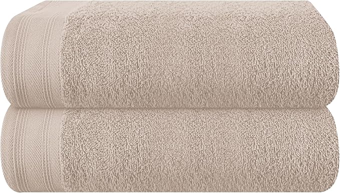 Cotton 2 Pack Oversized Bath Towel Set 28x55 inches, Large Bath Towels, Ultra Absorbant Compact Quickdry & Lightweight Towel, Ideal for Gym Travel Camp Pool - Tan