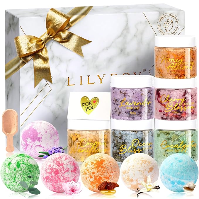 Christmas Gifts for Women - 15 Pcs Luxury Spa Gift Set Bath and Body Gift Set for Mom & Dad | Perfect Mothers Day Gifts, Birthday Gifts with 6 x 150g Bath Salt & 6 x 100g Bath Bomb