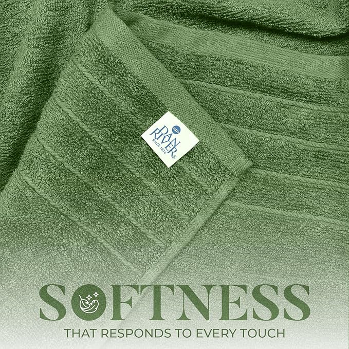DAN River Extra Large Bath Towels Set of 4, 30 x 60 Inches - 100% Cotton Larger & Lighter Weight Towels for Bathroom - Quicker to Dry, Super Soft & Highly Absorbent Towels for Home, Sage Green