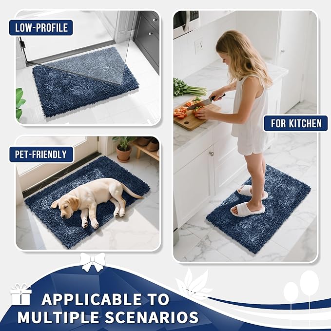 Yimobra Chenille Bathroom Rugs Non Slip, Extra Thick Soft Absorbent Bath Rug 31.5x20 Inch, Machine Washable Quick Dry Bath Mat for Bathroom Floor, Tub and Shower, Home Decor Accessories, Light Blue