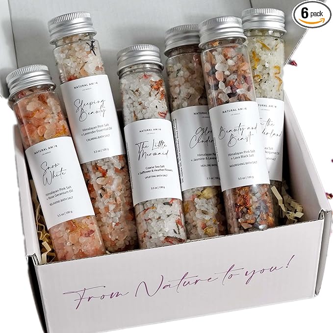 Handmade Bath Salt Gift Set 6 Pack, All Natural, Scented with Essential Oils, Gift for Women