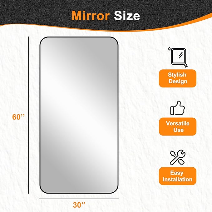 Delma Bathroom Vanity Mirror, Black Framed Bathroom Mirror for Over Sink, High-Definition Bathroom Mirror, Versatile Bathroom Vanity Mirror, Hangs Horizontally or Vertically(30x60, Black)
