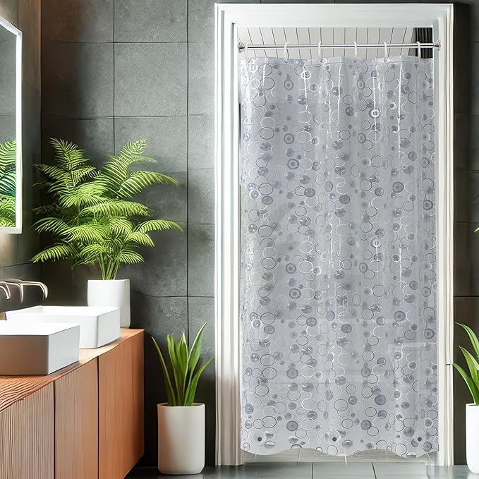 AooHome Plastic Small Shower Curtain Liner - EVA 3D Circle Pattern Design Bathroom Shower Curtain with Hooks, Bottom Magnets, 10G Heavy Duty, Water Repellent, Semi Transparent, 36x72 Inch