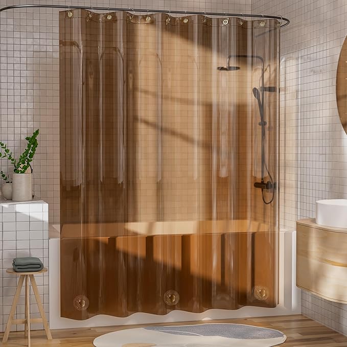 AmazerBath Long Shower Curtain Liner, 100% EVA Soft Clear Amber Heavy Duty 78 inch Shower Curtain and Liner 2-in-1, 72x78 Plastic Bathroom Shower Curtain, 12 Rustproof Grommets & 3 Weighted Stones