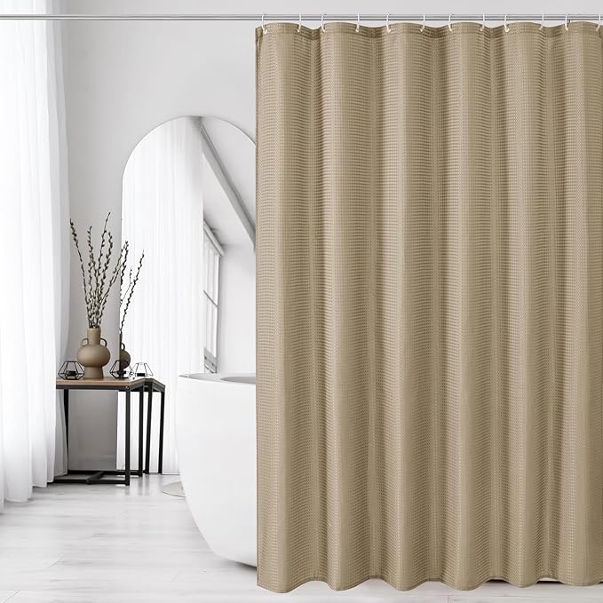 Gibelle Beige Shower Curtain, Waffle Weave Textured Fabric Shower Curtain for Bathroom - Soft Cloth & Hotel Spa Luxury, Water Repellent, Machine Washable, 72X72, Beige