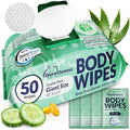 Body Wipes for Women, Extra Moist No Rinse Bathing – 50 XL Shower Cloths + 4 Travel Bath Sheets, 10" x 11.5" Disposable Washcloths for Women’s Hygiene and Post Workout Cleanup