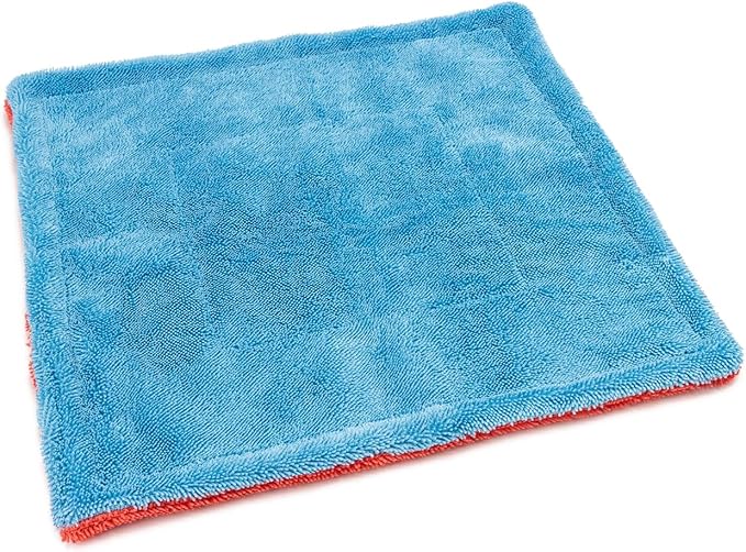 Autofiber Dreadnought Max Triple Layer Microfiber Car Drying Towel, Twist Pile and 1400GSM, Pack of 2 (16 inch x 16 inch) Blue/Red