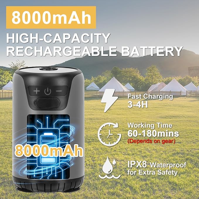Portable Shower for Camping, Rechargeable Camping Shower Pump with LED Display & IPX8 Waterproof - High Pressure Electric Outdoor Shower for Hiking, Car Wash, Pet Bath, RV, Boat