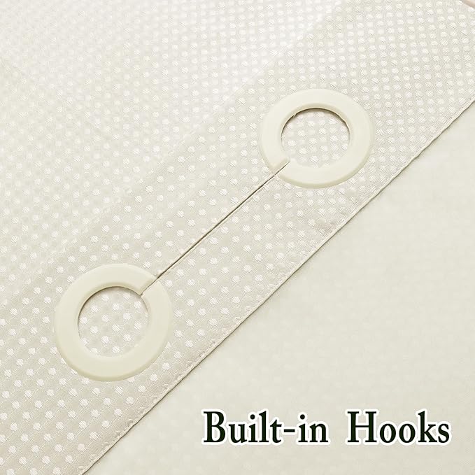 Gibelle No Hook Waffle Weave Shower Curtain with Snap-in Fabric Liner Set for Bathroom, Hotel Style with Mesh Top Window, Waterproof & Washable, Ivory, 72x74